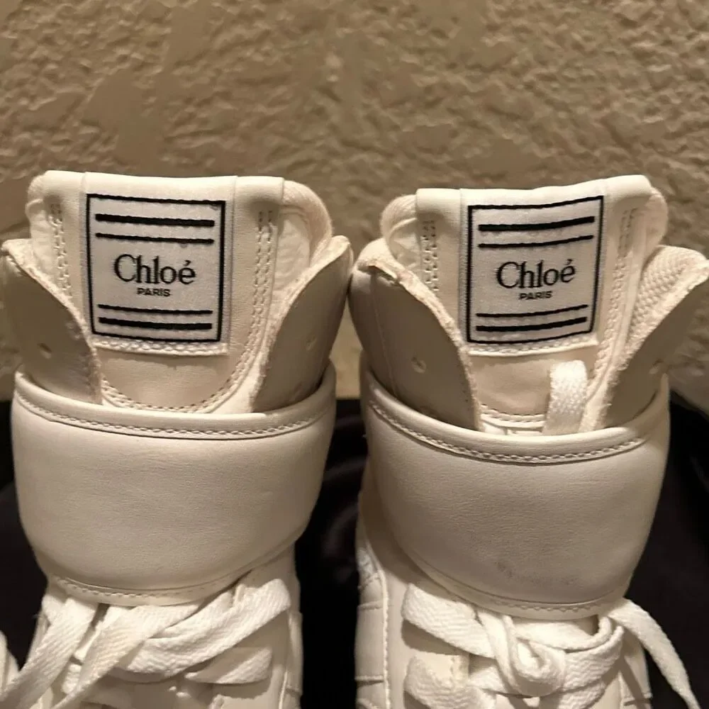 Chloe Women’s Size 41 Kick Leather & Mesh High Top Sneaker Cloudy Cream NEW